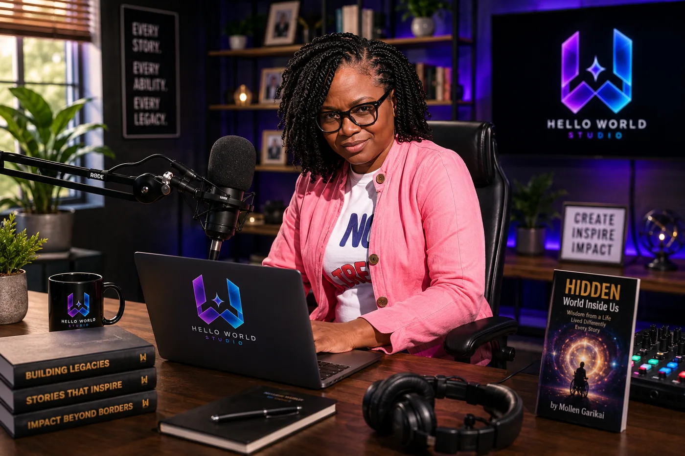 Mollen Garikai, founder of Hello World Studio, in her creative studio